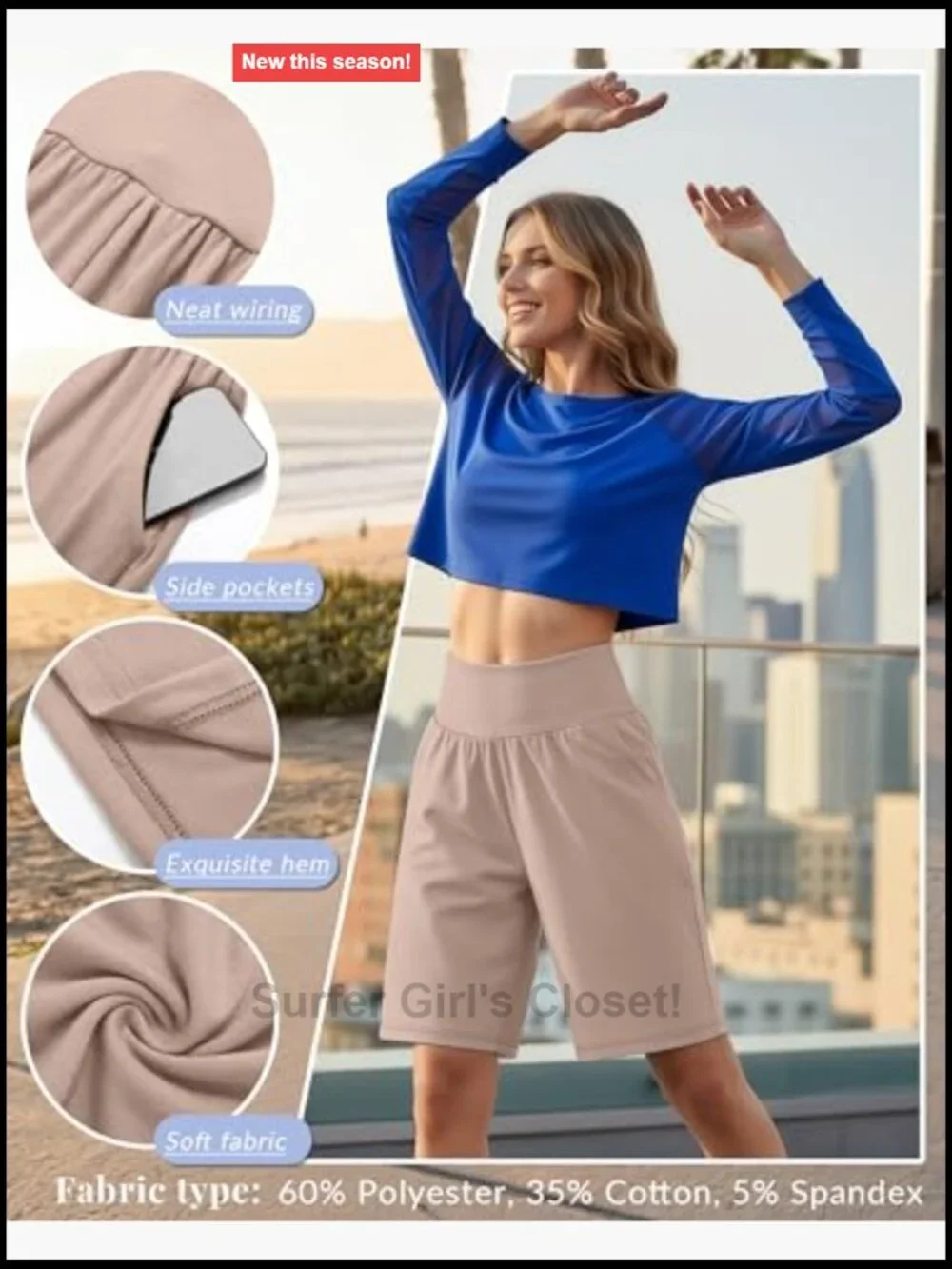 3 Pack High Waist Bermuda Shorts with Pockets Cotton Spandex Stretch Casual